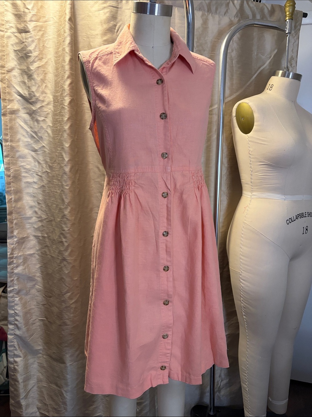 Sleeveless Pink Button-Front Summer Dress